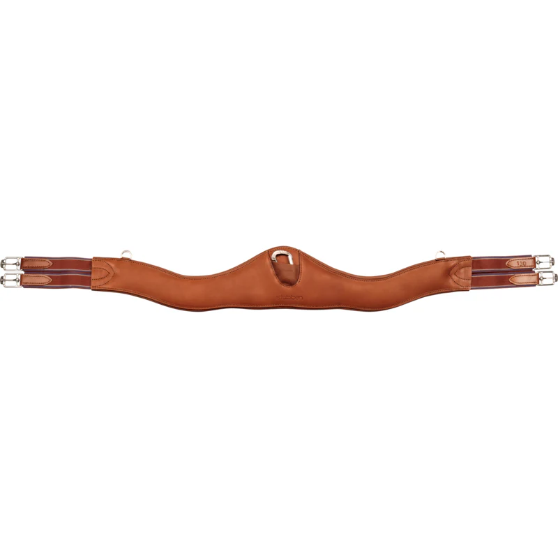 Stubben Leather Girth Contour with Elastic on Both Sides Cognac