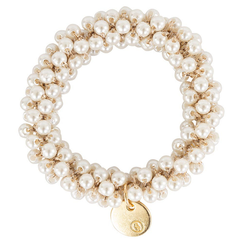 BR Hair Scrunchie Beads White Pearl