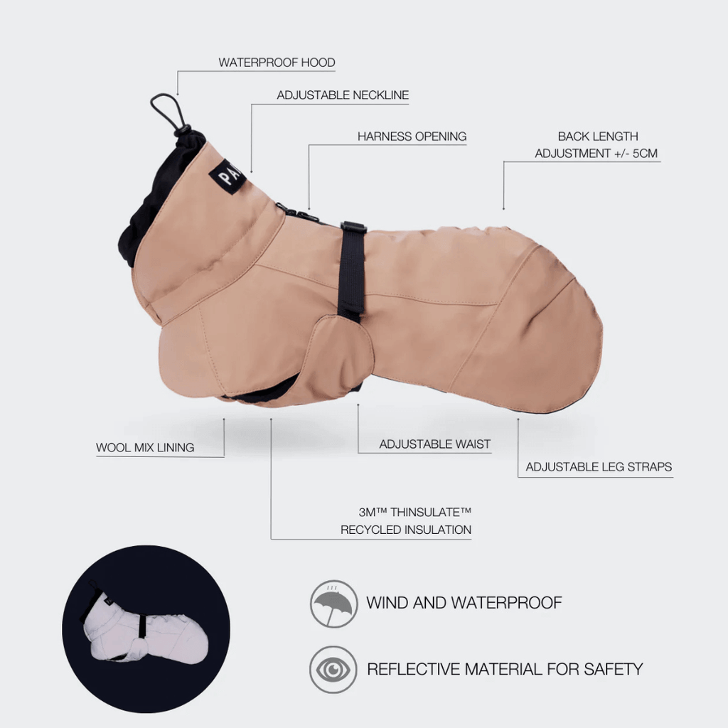 PAIKKA Visibility Wintermantel für Hunde Wool Taupe